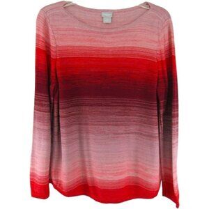 Chicos Pink Red Stripe Sweater Size M 1 Lightweight Long Sleeve Cotton Blend